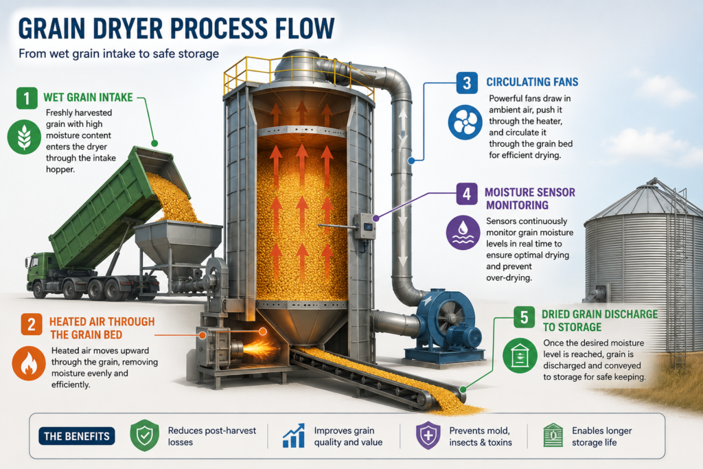 Grain dryer process flow